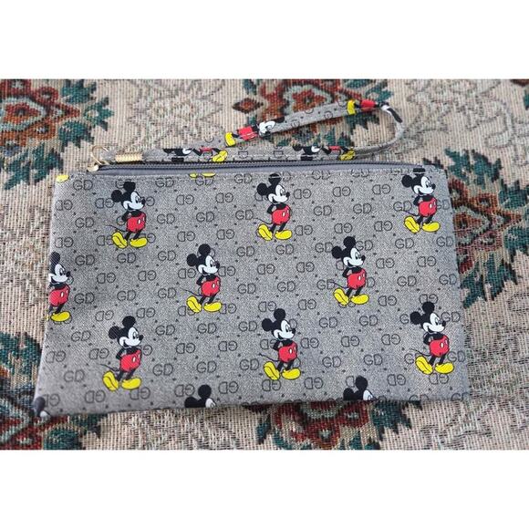 BUY 1 GET 1 FREE Mickey Mouse/Grey Designer-Inspired Monogram Wristlet - Picture 1 of 4